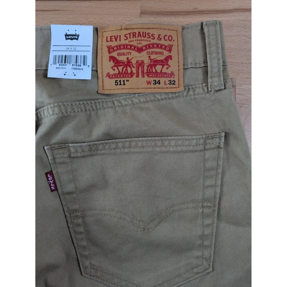 NWT Levi's 511 Slim Stretch Pants Mens 34x32 Khaki Tan Twill Chino Trousers